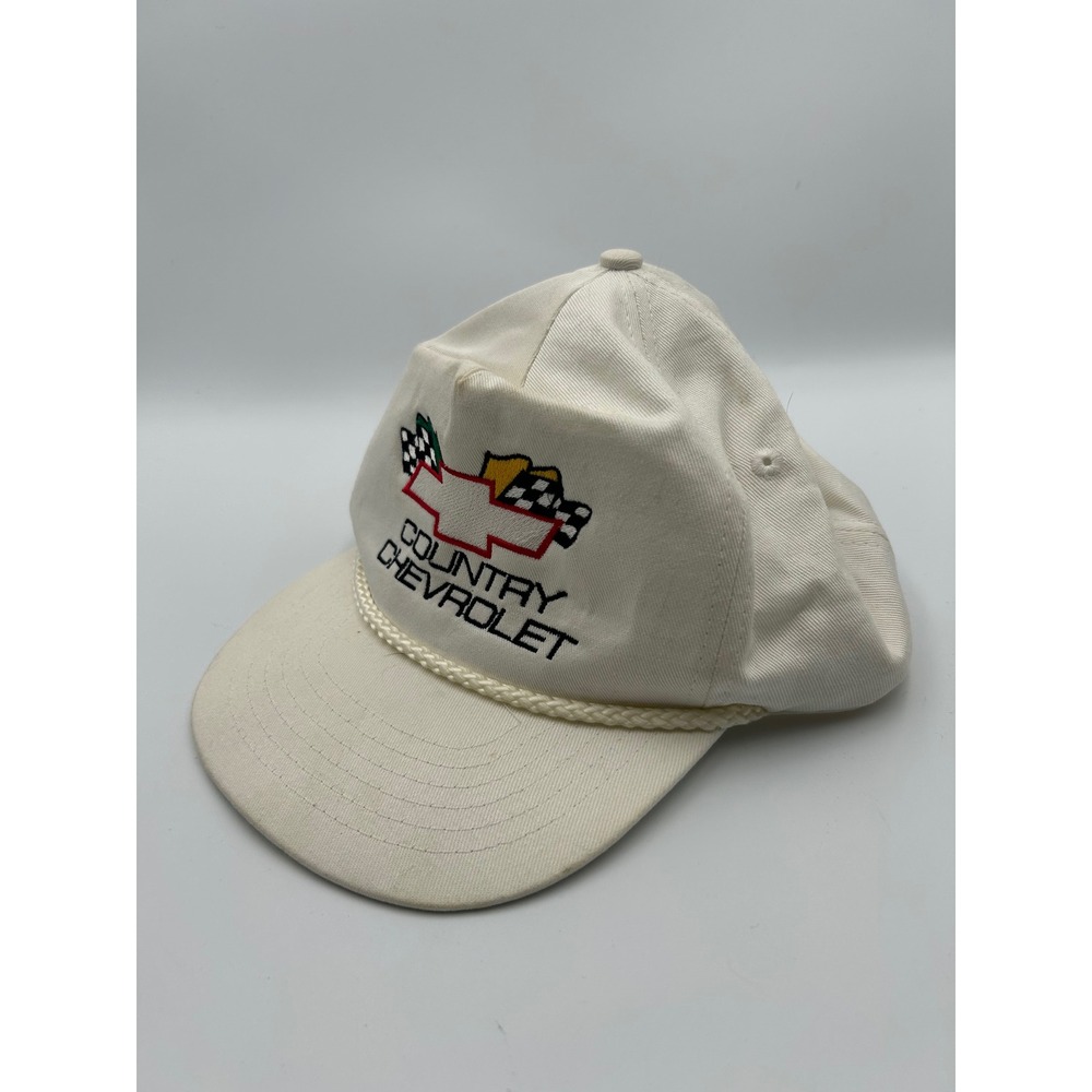 Vintage Country Chevrolet‎ Snapback Hat Cream Rope Trucker Cap Racing Flags KC